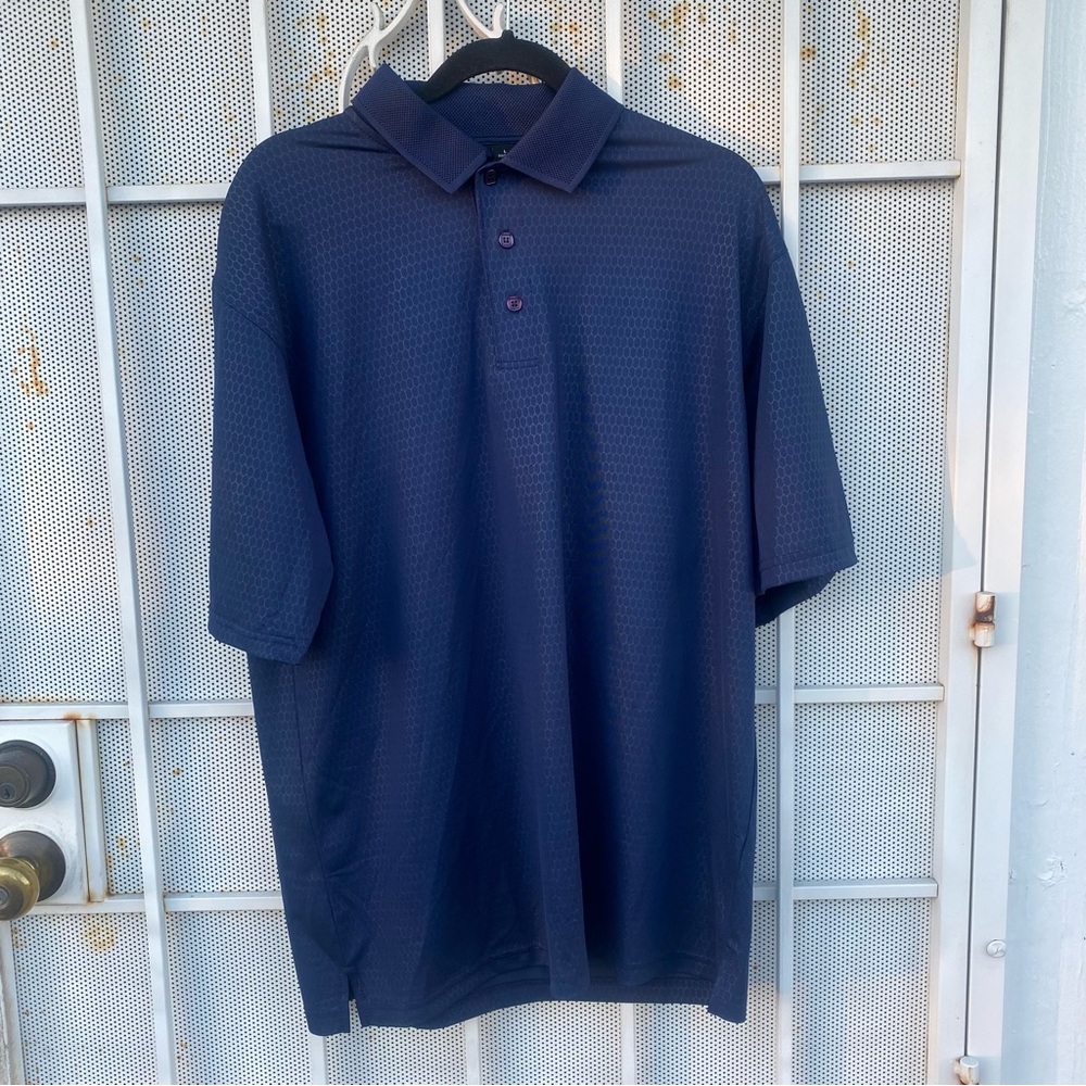 AKWA mens size L short sleeve classic polo Golf shirt navy Made is USA